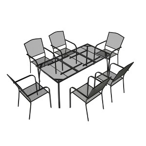CLIHOME 7-Piece Outdoor Dining Set,65" Steel Frame Mesh Table & Chairs Patio Set - 1 of 4