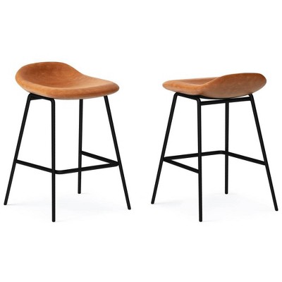 Set of 2 Kempton Counter Height Stool Camel Brown - WyndenHall: Upholstered, Foam Padded, Metal Frame