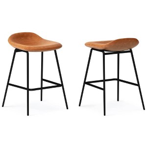 Set of 2 Kempton Counter Height Stool Camel Brown - WyndenHall: Upholstered, Foam Padded, Metal Frame - 1 of 4