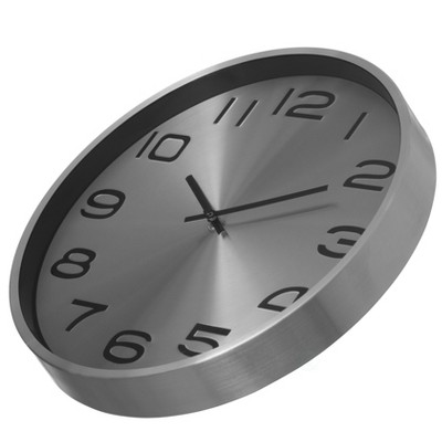 Modern Silver Aluminum Round Wall Clock with Black Numerals