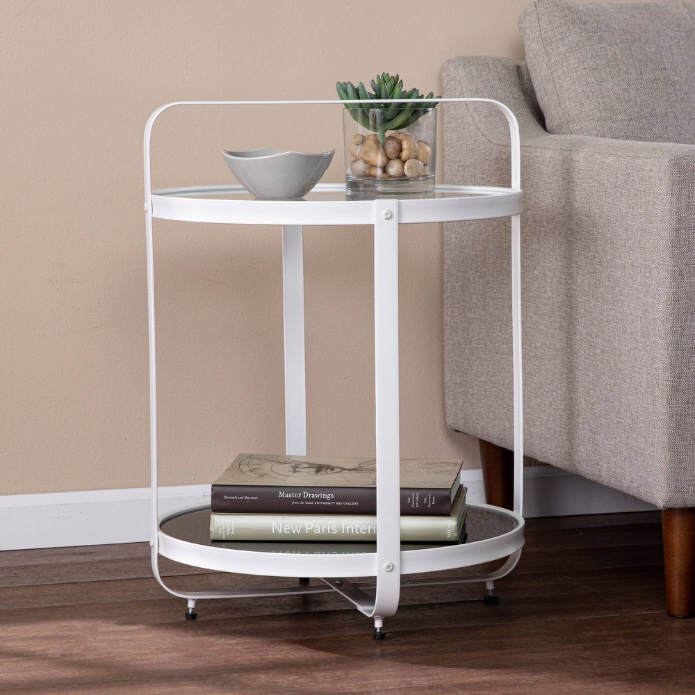 Photos - Coffee Table Libing Glass Top End Table Black/White - Aiden Lane: Modern Round Side Tab