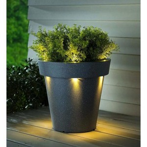 Evergreen Outdoor Fiberglass Planter with Solar Lights, Dark Grey - 1 of 4