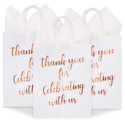 Sparkle and Bash 15x Thank You Kraft Paper Gift Bags with Handles Tissue Rose Gold Foil Lettering