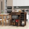 Tangkula Kitchen Island Cart with Drop-Leaf & Power Outlet Rolling Kitchen Cart on Wheels with Microwave Shelf Glass Holder Brown - 3 of 4