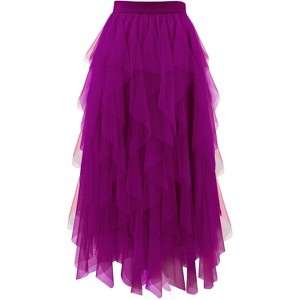 Women's A-Line Tulle Skirt - Tiered Midi Length with High Elastic Waist - 1 of 4