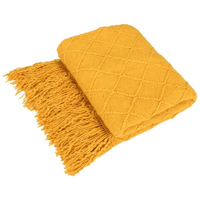 Catalonia Knitted Throw Blanket for Couch, Decorative Blanket with Fringe, Acrylic Leisure Blanket for Bed, Sofa, Living Room