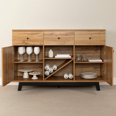 Contemporary Nordik Oak Buffet with Wine and Liquor Storage