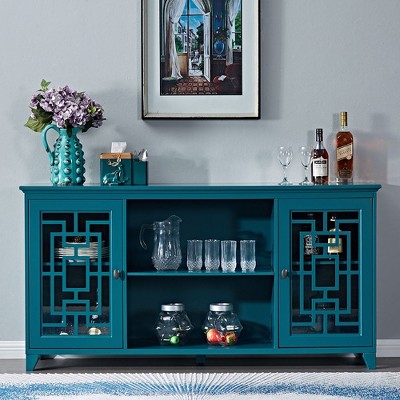 NicBex Sideboard Cabinet Modern Farmhouse Buffet Storage Cabinet with Adjustable Shelves and Wood Legs for Kitchen,Living Room, Blue