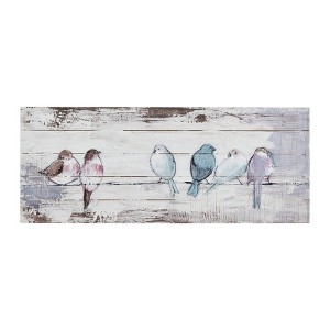 30" x 12" Perched Birds Hand Painted Wood Plank White/Gray - 1 of 4