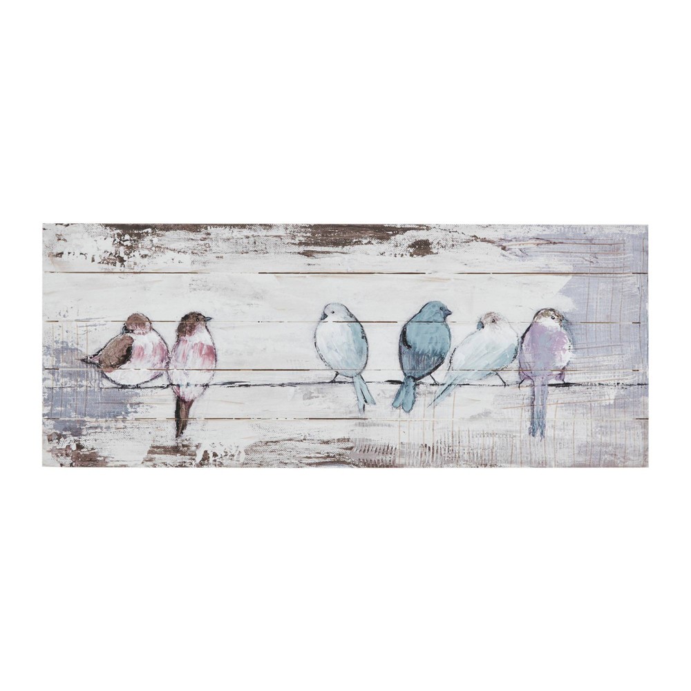 Photos - Garden & Outdoor Decoration 30" x 12" Perched Birds Hand Painted Wood Plank White/Gray