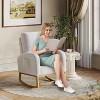 Modern Upholstered Rocking Chair, Oversized Glider Rocking Chair with High Backrest, Rubberwood Leg, Side Pockets, Accent Armchair - 3 of 4