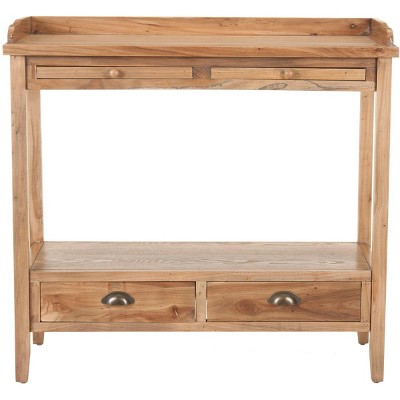 Transitional Pickled Oak Rectangular Console Table with Storage