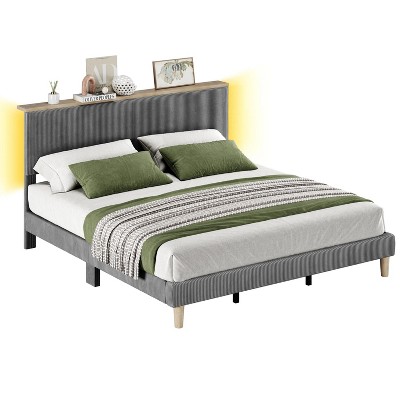 Bestier King Corduroy Upholstered Bed Frame with Adjustable Headboard