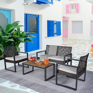 Hrinhom 4-Piece Patio Furniture Set,Modern Coffee Table with 2 Single Chairs and 1 Double Chair - 1 of 4