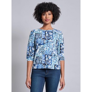 Jones New York Puff Sleeve Printed Moss Crepe Top - 1 of 3