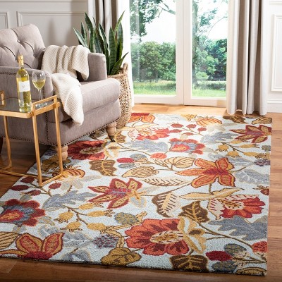 Blue Floral Hand-Knotted Wool 6' x 9' Area Rug