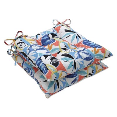 2pk Outdoor/Indoor Wrought Iron Seat Cushion Set Upbeat Disco Blue - Pillow Perfect