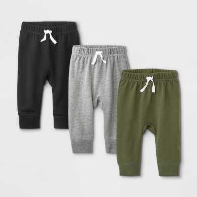 Image of Baby Boys' 3pk French Terry Jogger Pants - Cat & Jack™ Olive Green/Gray/Black 0-3M