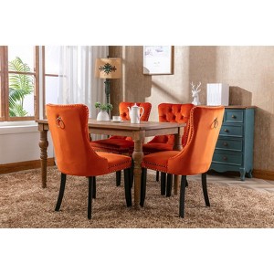 Akoasm Set of 2 Modern Velvet Upholstered Dining Chairs, Armless Chair with Wood Legs For Dining Room-Orange - 1 of 4