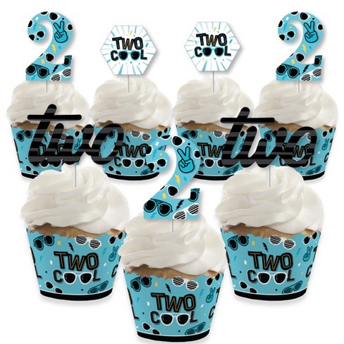 Big Dot of Happiness Two Cool - Boy - Cupcake Decoration - Blue 2nd  Birthday Party Cupcake Wrappers and Treat Picks Kit - Set of 24