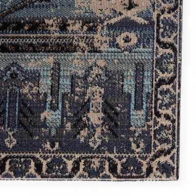 Cicero Blue and Gray Medallion Synthetic Rectangular Area Rug 5'3" x 7'6"