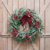 Olive Wreath Front Door Red Berry Decoration Winter Bowknot Leaves Wreath with Red Berry and Jingle Bell Farmhouse Front Door - 4 of 4
