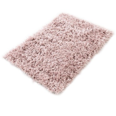 Lorelei Pink Solid Synthetic Shag Rectangular Rug