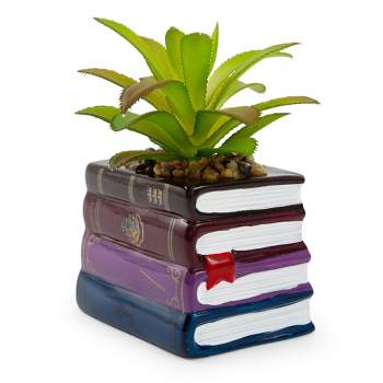 Silver Buffalo Harry Potter Book Stack 3-Inch Ceramic Planter With Artificial Succulent