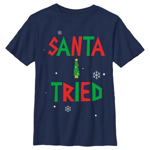 Boy's Lost Gods Santa I Tried T-shirt - Navy Blue - Large : Target