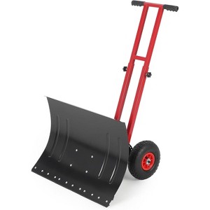 Heavy-Duty Wheeled Snow Shovel - 29.13x19.8 in Wide Steel Blade, Adjustable Handle & 5-Position Angled Design, Ideal for Driveway, Walkway - 1 of 4