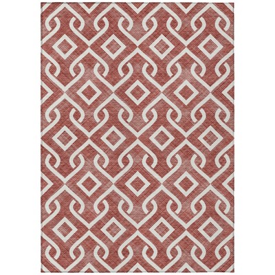 Burgundy And Ivory Geometric Washable Indoor Outdoor Area Rug