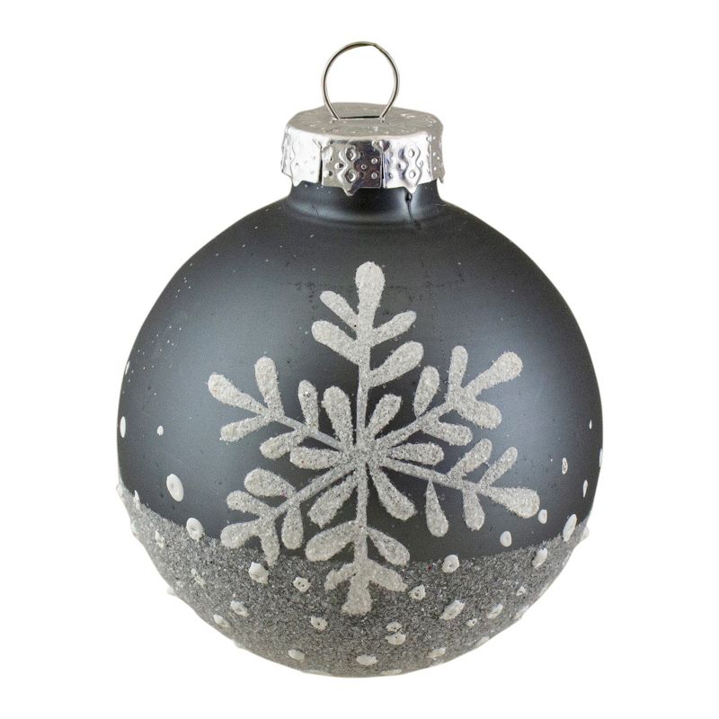 Northlight Set of 6 Gray and White Snowflake Glass Christmas Ball Ornaments 4" (101mm), 4 of 5