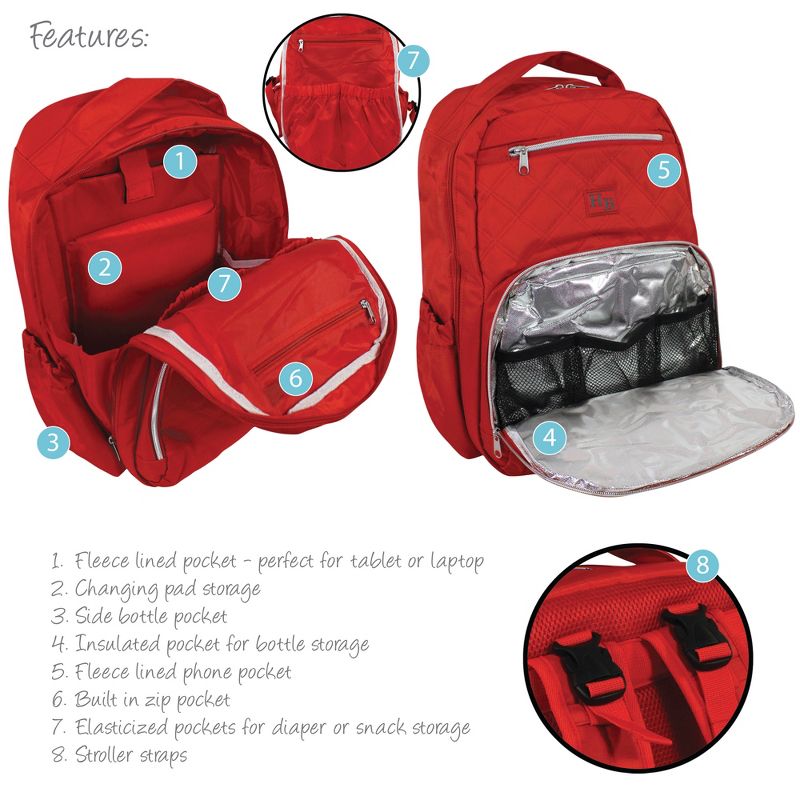 Hudson Baby Premium Diaper Bag Backpack and Changing Pad, Red, One Size, 4 of 6