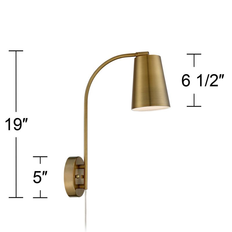 360 Lighting Sully Modern Wall Lamp Warm Brass Plug-in 5" Light Fixture Adjustable Head Curved Arm for Bedroom Bathroom Vanity Reading Living Room, 4 of 8
