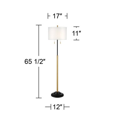 Black and Brass Metal Floor Lamp with Linen Shade