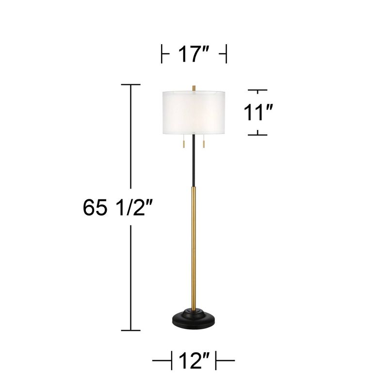Possini Euro Design Roxie Modern Floor Lamp Standing 65 1/2" Tall Brass Black Metal Sheer Linen Double Drum Shade for Living Room Bedroom Office House, 4 of 12