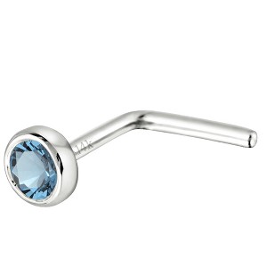 Jewelry Avalanche 22G 14K Gold Bezel-set Aquamarine L-shape Nose Stud - 1 of 3