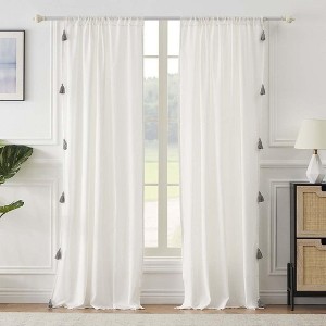 Greenland Home Monterrey Festooned with Large Tassels Window Panel Pair - Each 42"x84" Antique White - 1 of 4