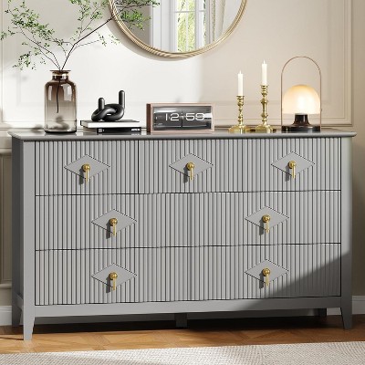 54-Inch Fluted 7-Drawer Wood Dresser Modern Chest of Drawers for Bedroom, Living Room, Hallway & Entryway Storage