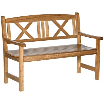 Outsunny 2-Seater Wooden Garden Bench, 4FT Outdoor Patio Loveseat with Unique X-Shape Back for Yard, Lawn, Porch