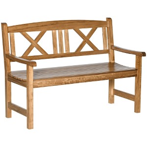 Outsunny 2-Seater Wooden Garden Bench, 4FT Outdoor Patio Loveseat with Unique X-Shape Back for Yard, Lawn, Porch - 1 of 4