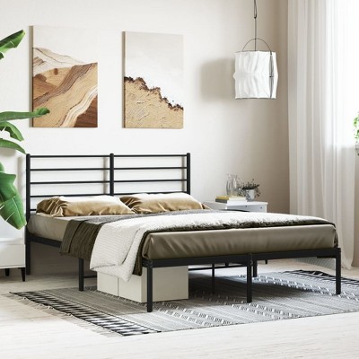 vidaXL Metal Bed Frame with Headboard Black 59.8 in.x78.7 in.