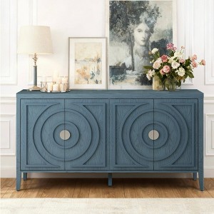Hostack Buffet Cabinet Sideboard with Circular Groove Doors & Round Handles for Dining and Living Room, Antique Blue - 1 of 4