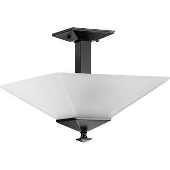 Progress Lighting Clifton Heights 2-Light Semi-Flush, Matte Black, Etched Square Glass Shade Collection