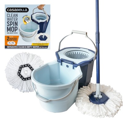 Casabella Dual-Bucket Blue and White Spin Mop System with Extra Refill