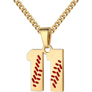 Baseball Number Necklace for Men Jersey Number Necklace with Stainless Steel Gold Plated Chain & Baseball Charm Pendant - 1 of 4