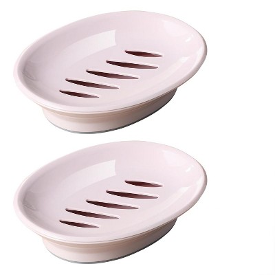 LunaLulinlk 2-Pack Soap Dish, Bar Soap Holder, Soap Saver with Drip Tray for Shower (Pink)