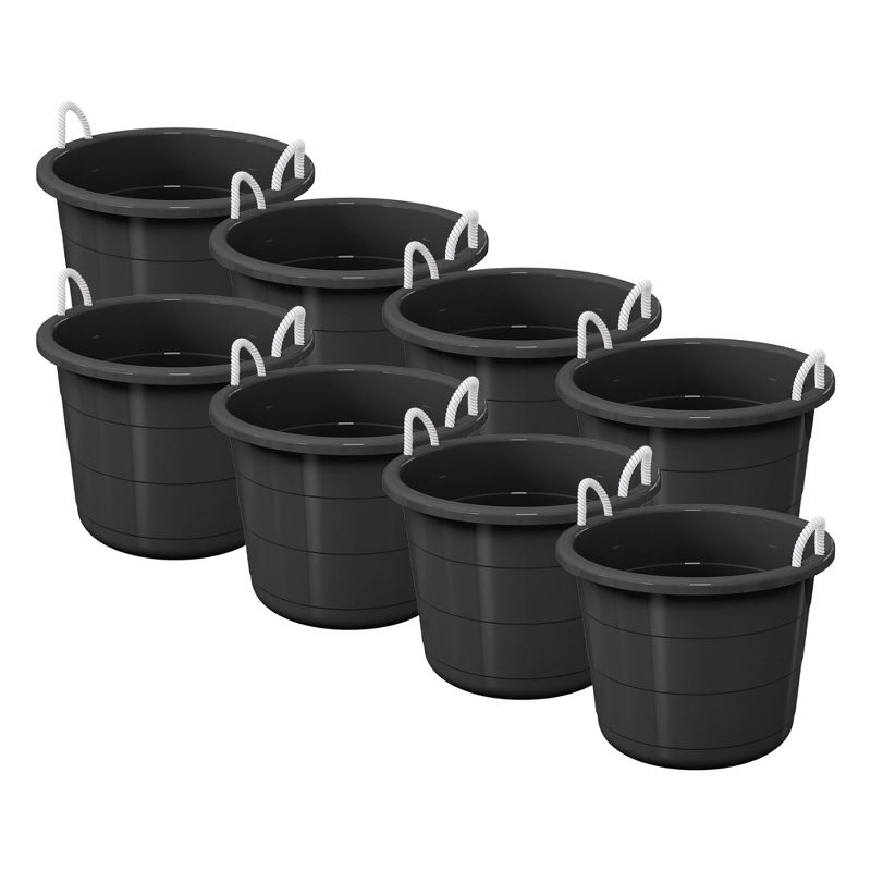 Life Story Large 17 Gallon Flexible Plastic Storage Bucket Container with Easy Grip Rope Handles for Indoor and Outdoor Storage, Black, 8 Pack, 2 of 7