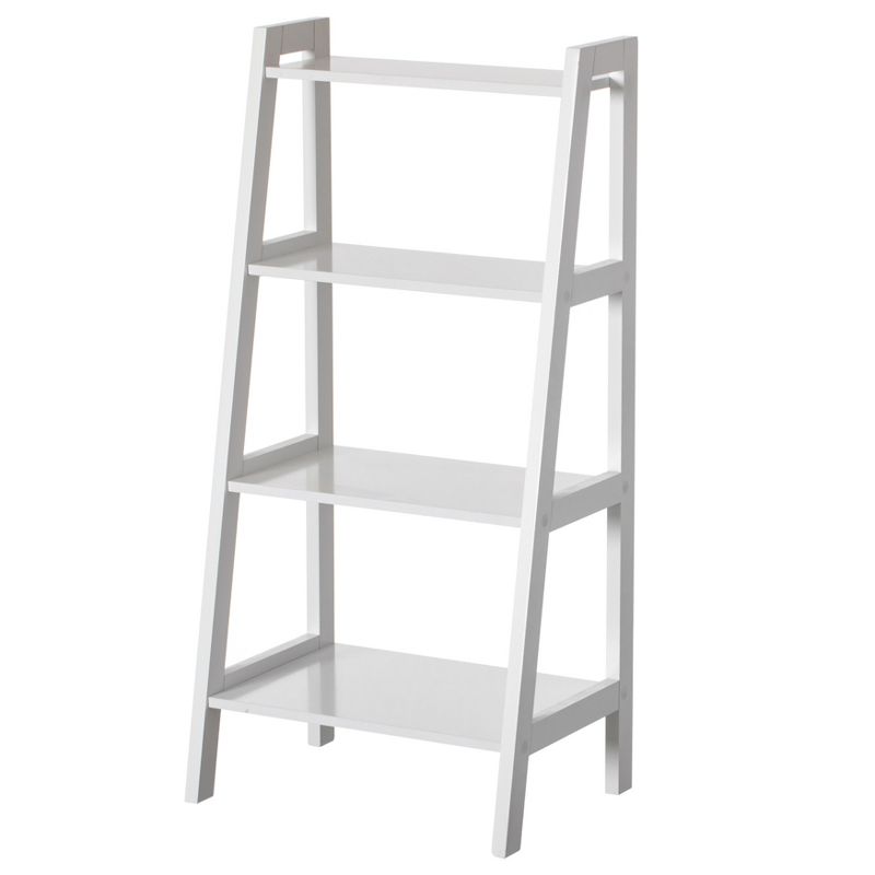 Basicwise Decorative White Wooden Modern 4-Tier Ladder Bookshelf, Flower and Plant Display, 1 of 7
