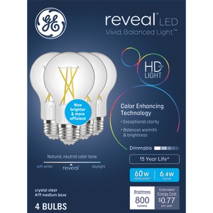 GE Household Lighting 4pk Reveal LED 60W Bulb Clear A19 New - 1 of 3